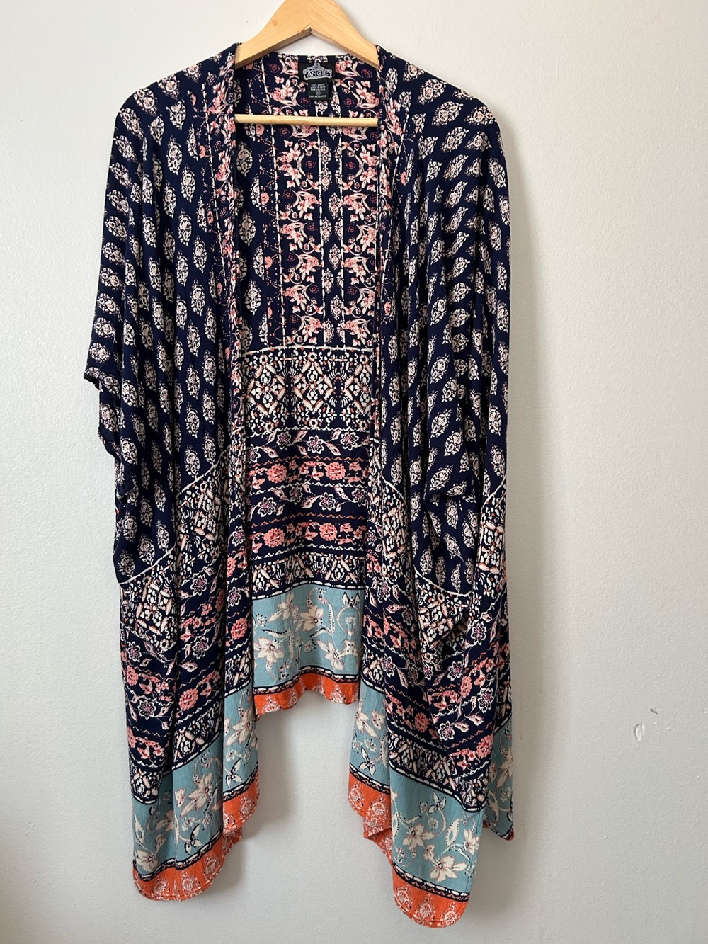 Angie Navy Floral Boho Kimono Duster Cardigan M